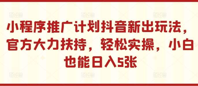 抖音新玩法揭秘：小程序推广计划，官方扶持，小白日入5张轻松实现