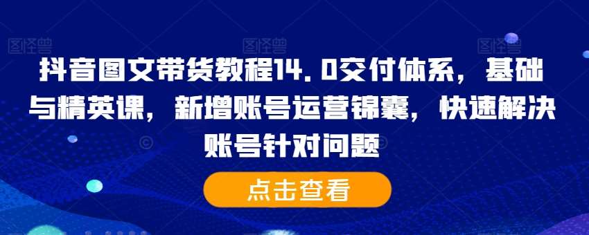 抖音图文带货全攻略14.0版：基础精英课+账号运营锦囊，突破涨粉出单难题